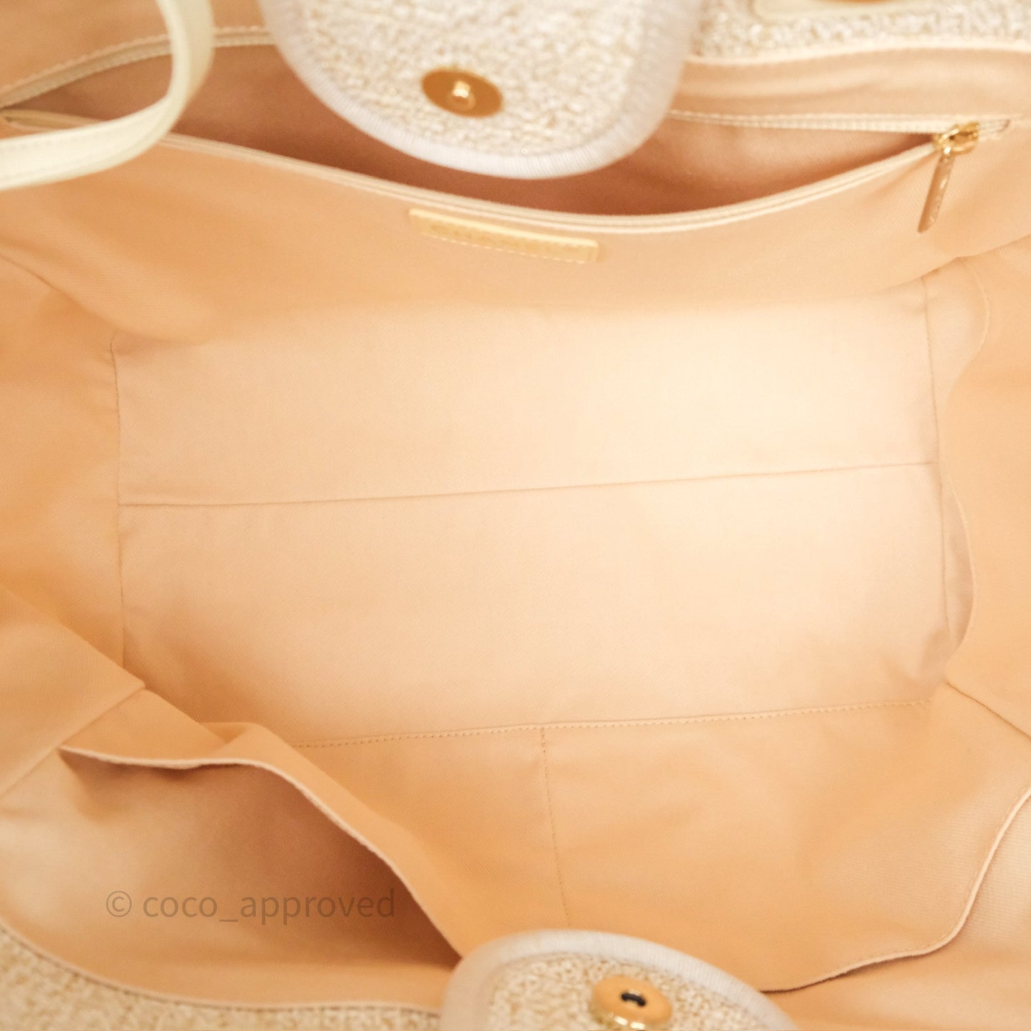 Chanel Large Deauville Ivory/Gold Canvas Gold Hardware