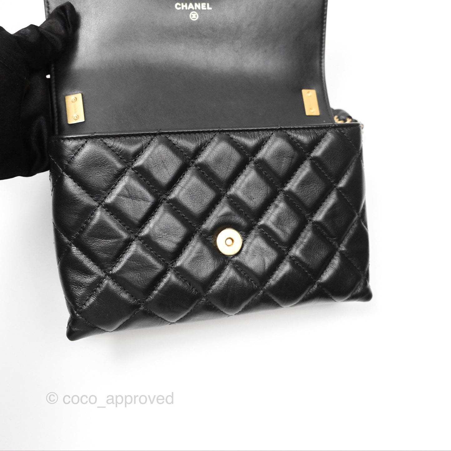 Chanel Mini Flap Bag Black Aged Calfskin Aged Gold Hardware 23K