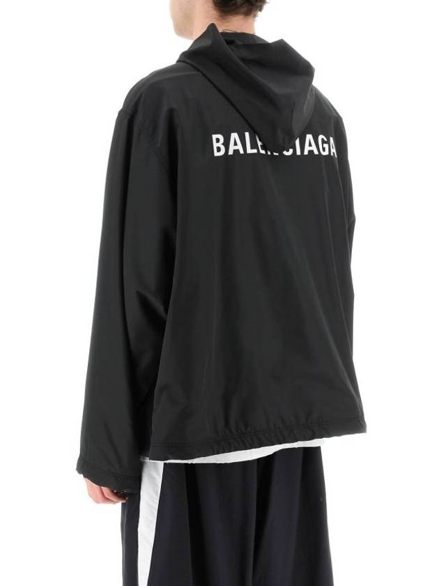 Luxury Balenciaga Logo Print Hooded Windbreaker Black