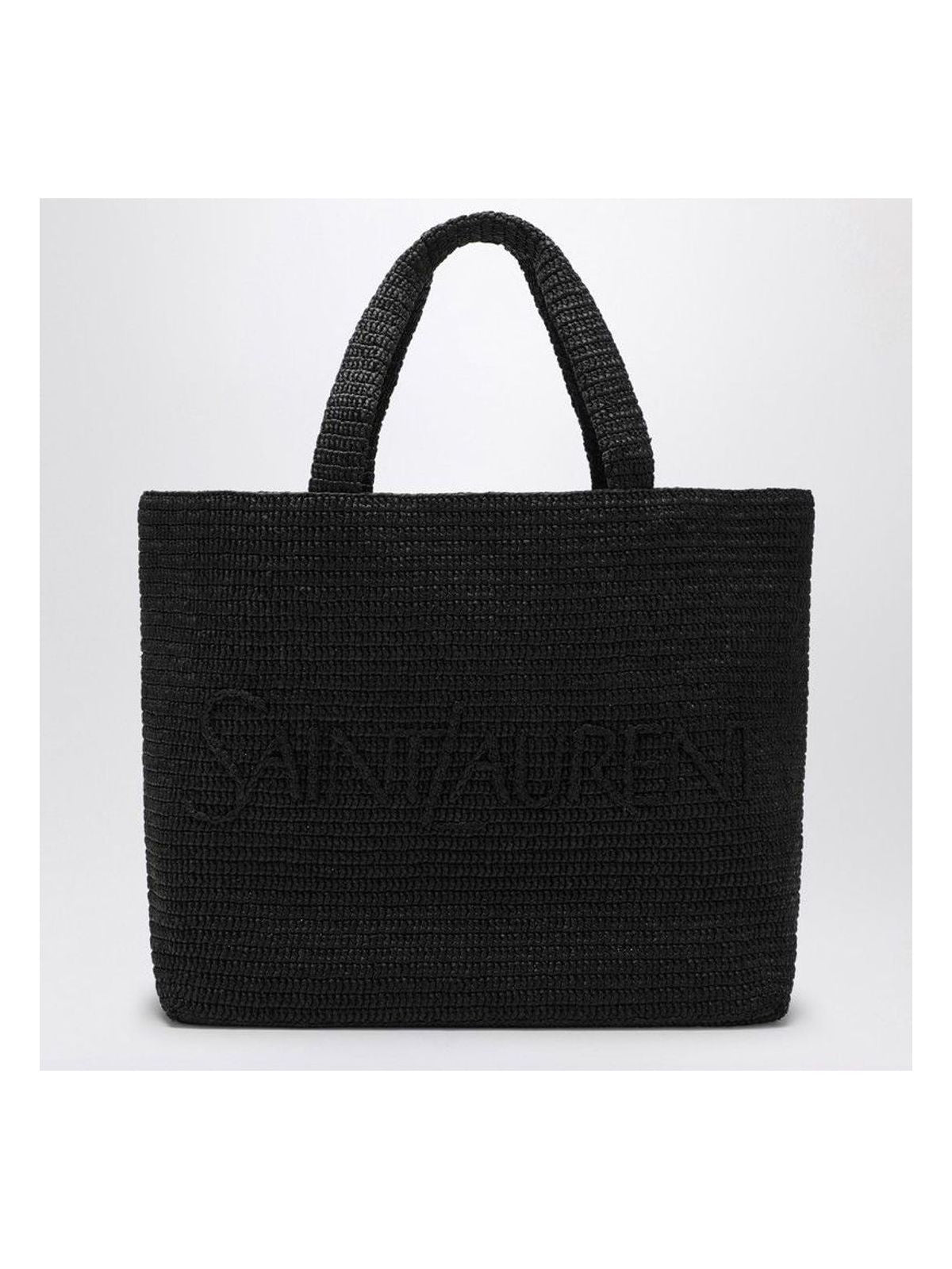 Luxury Saint Laurent Women's Raffia Tote Bag in Black | 776763GAAEL