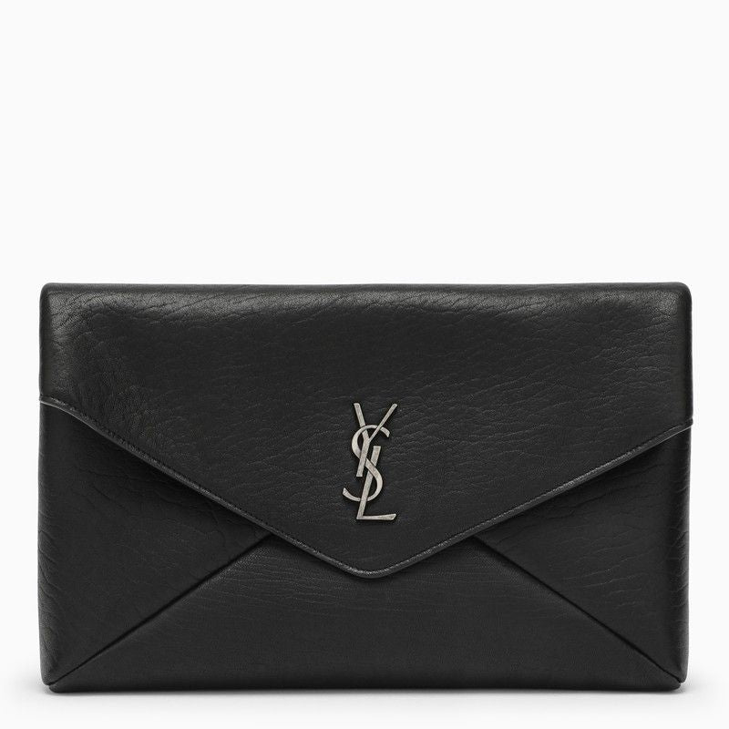 Luxury Saint Laurent Men's Cassandre Large Envelope Clutch Bag With Logo in Black | 778181AACIA
