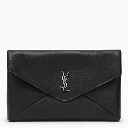 Luxury Saint Laurent Men's Cassandre Large Envelope Clutch Bag With Logo in Black | 778181AACIA