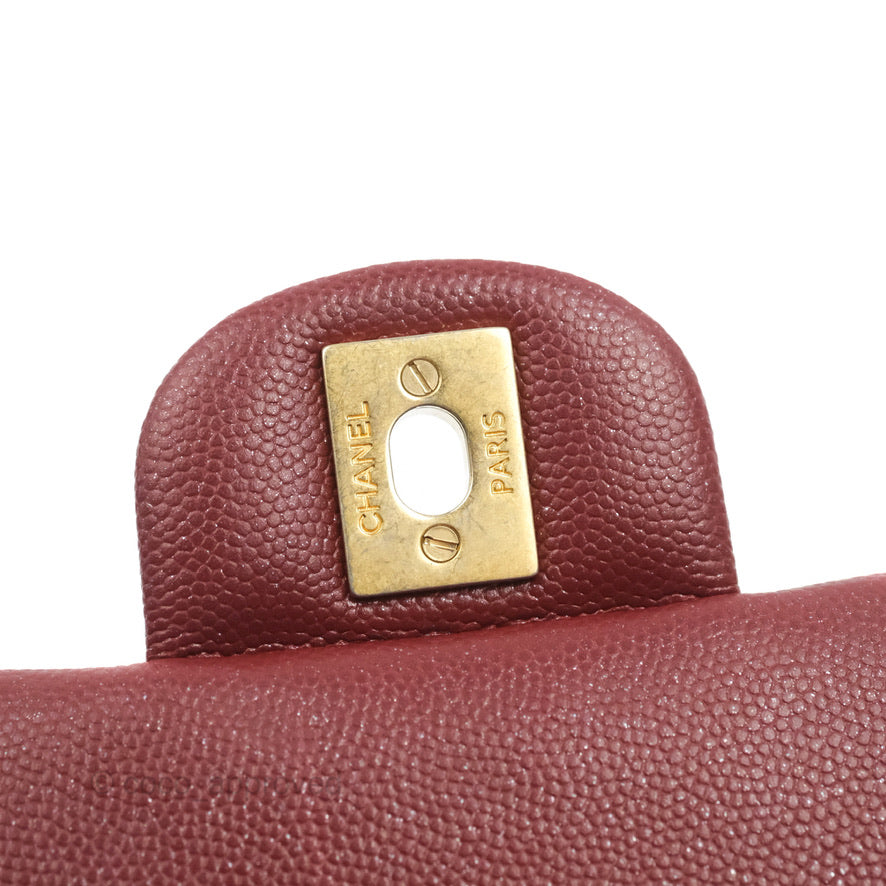 Chanel Classic Quilted Mini Rectangular Flap Iridescent Burgundy Caviar Aged Gold Hardware