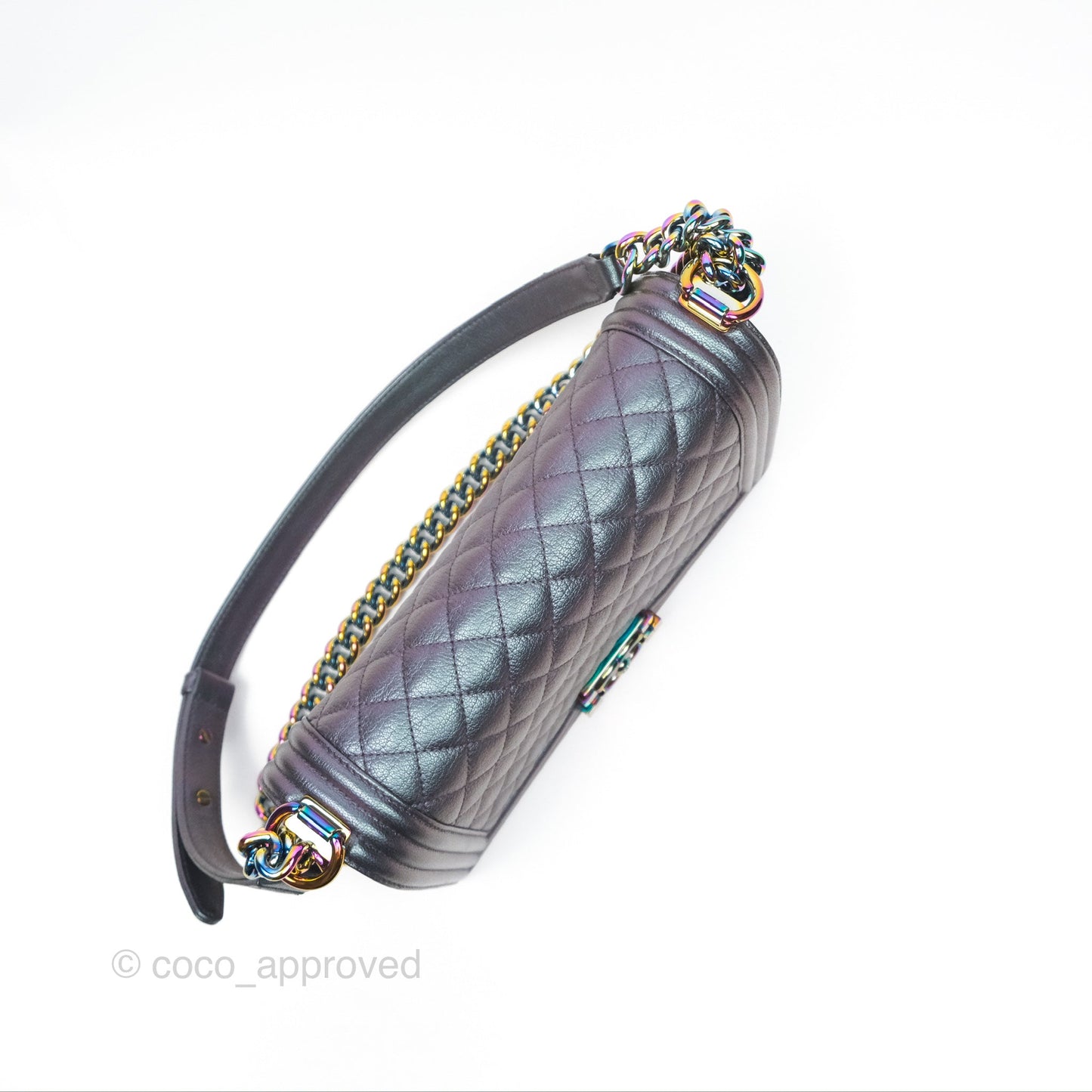 Chanel Medium Boy Quilted Iridescent Purple Goatskin Rainbow Hardware