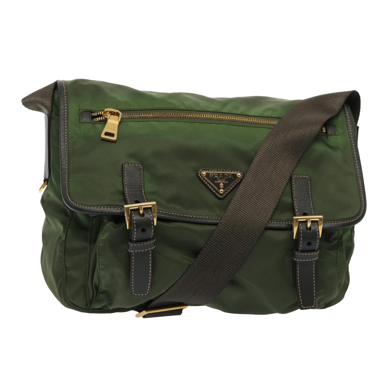 Luxury Prada Shoulder Bag Nylon Khaki Gold  87039