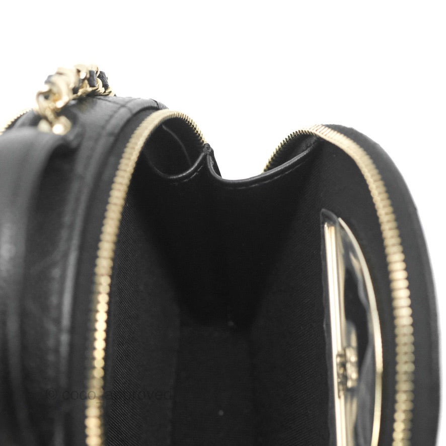 Chanel Mini Round Vanity Bag Handle With Care Black Caviar 22C
