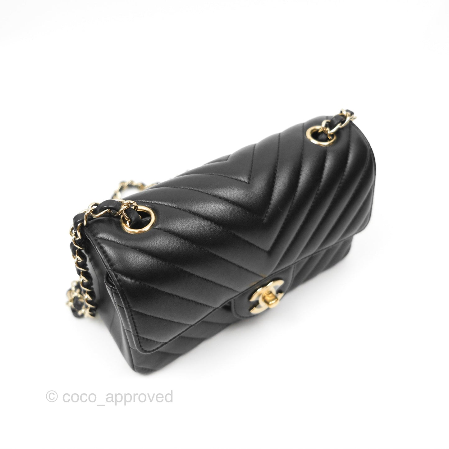 Chanel Chevron Mini Rectangular Flap Black Lambskin Gold Hardware