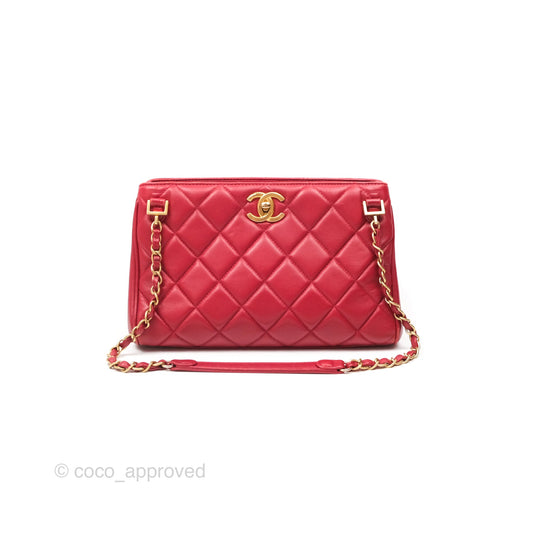 Chanel Tote Bag Red Lambskin Aged Gold Hardware