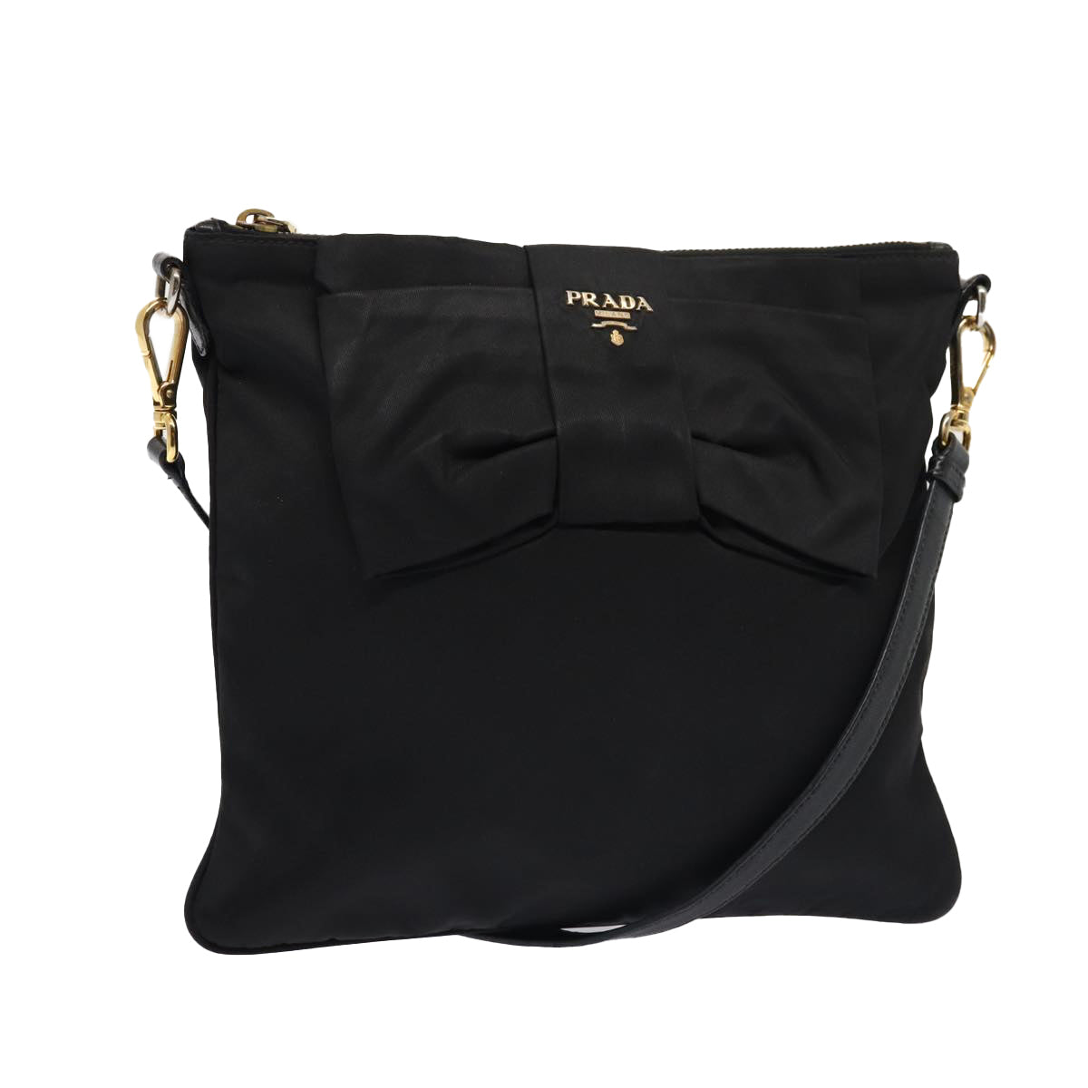 Luxury Prada Shoulder Bag Nylon Black Gold  87081