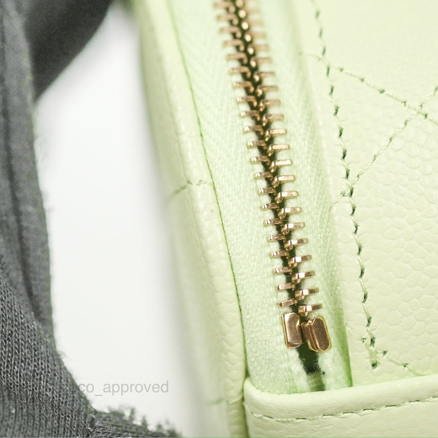 Chanel Mini Round Vanity Bag Handle With Care Light Green Caviar 22C