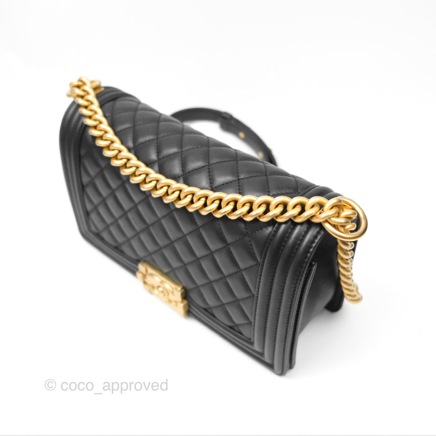 Chanel Quilted Medium Boy Black Calfskin Aged Gold Hardware