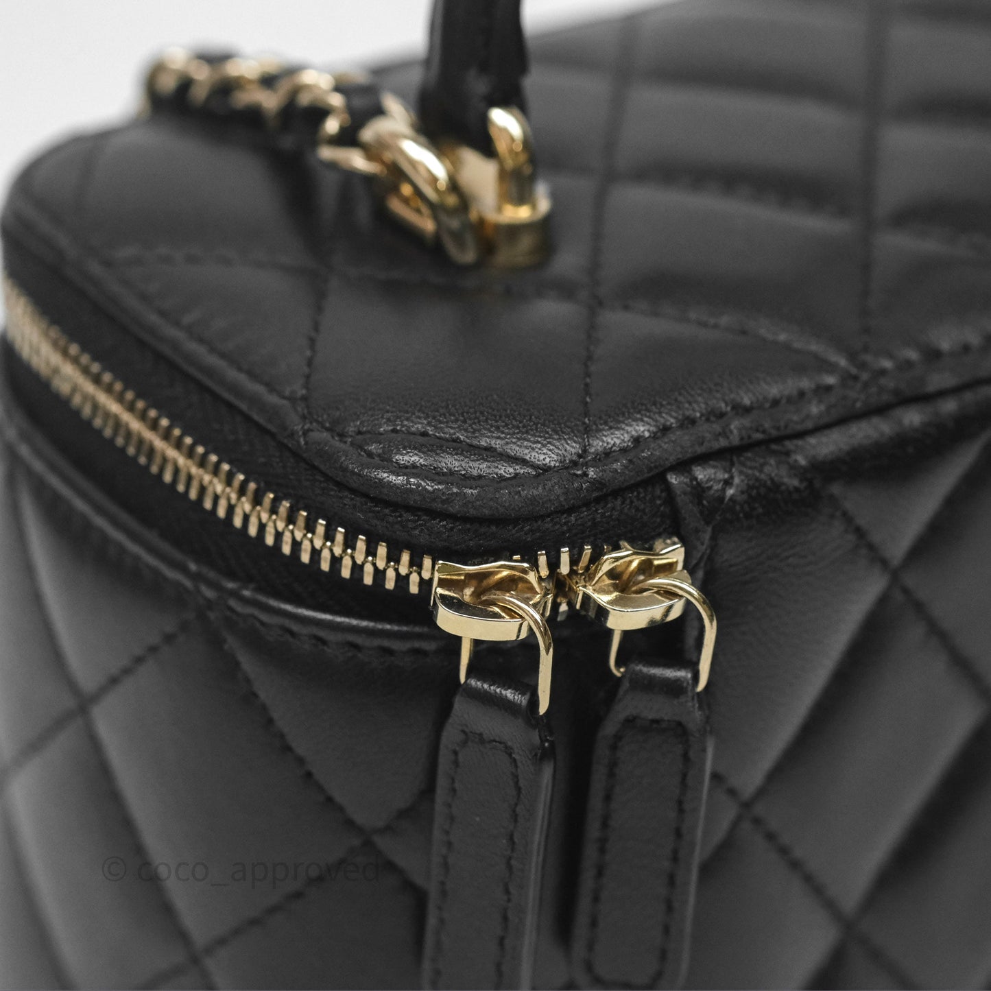 Chanel Classic Vanity Rectangular Top Handle With Chain Black Lambskin Gold Hardware