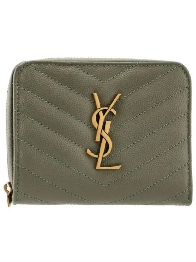 Luxury Saint Laurent Monogram Compact Zipper Half Wallet Green