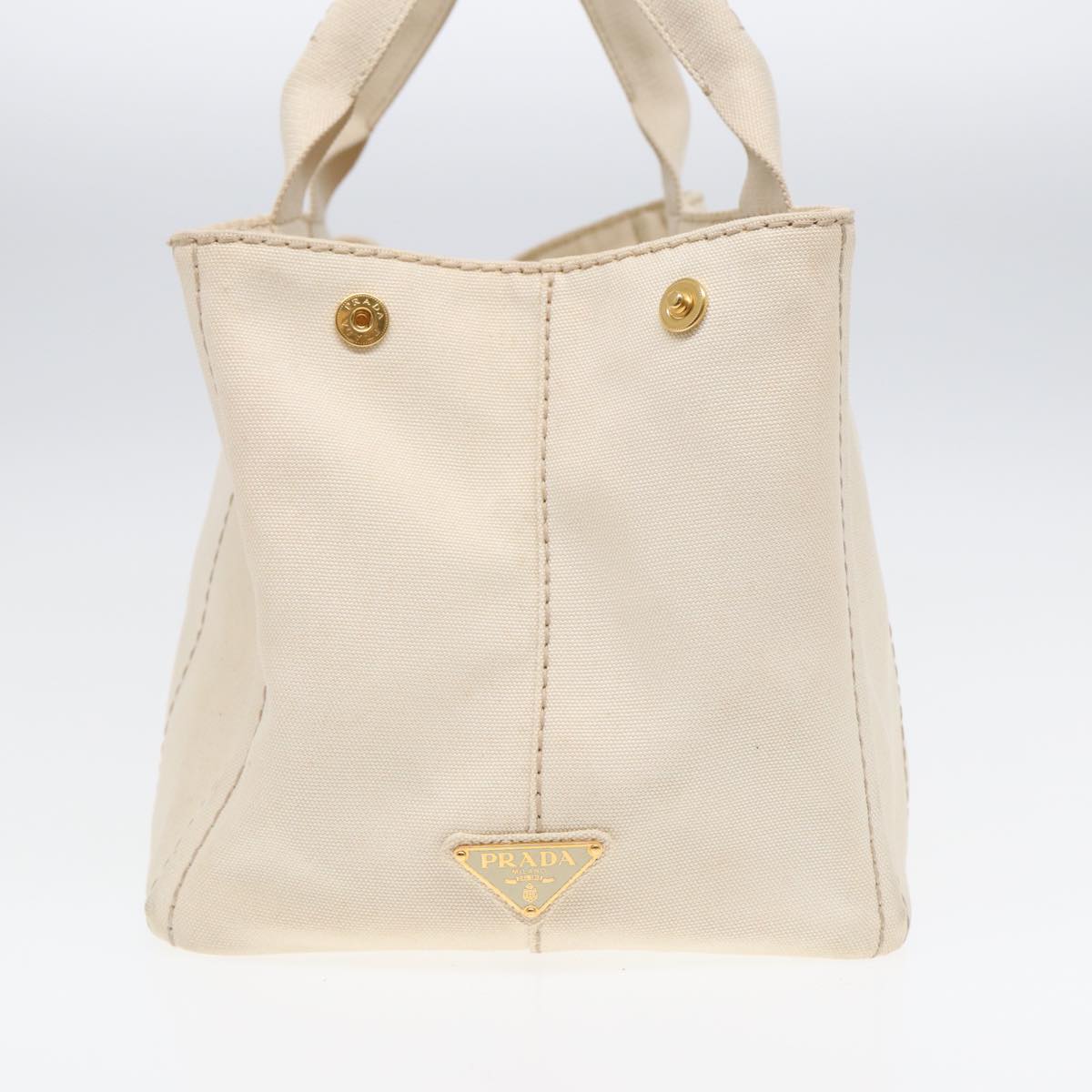 Luxury Prada Canapa MM Hand Bag Canvas Cream Gold  87108
