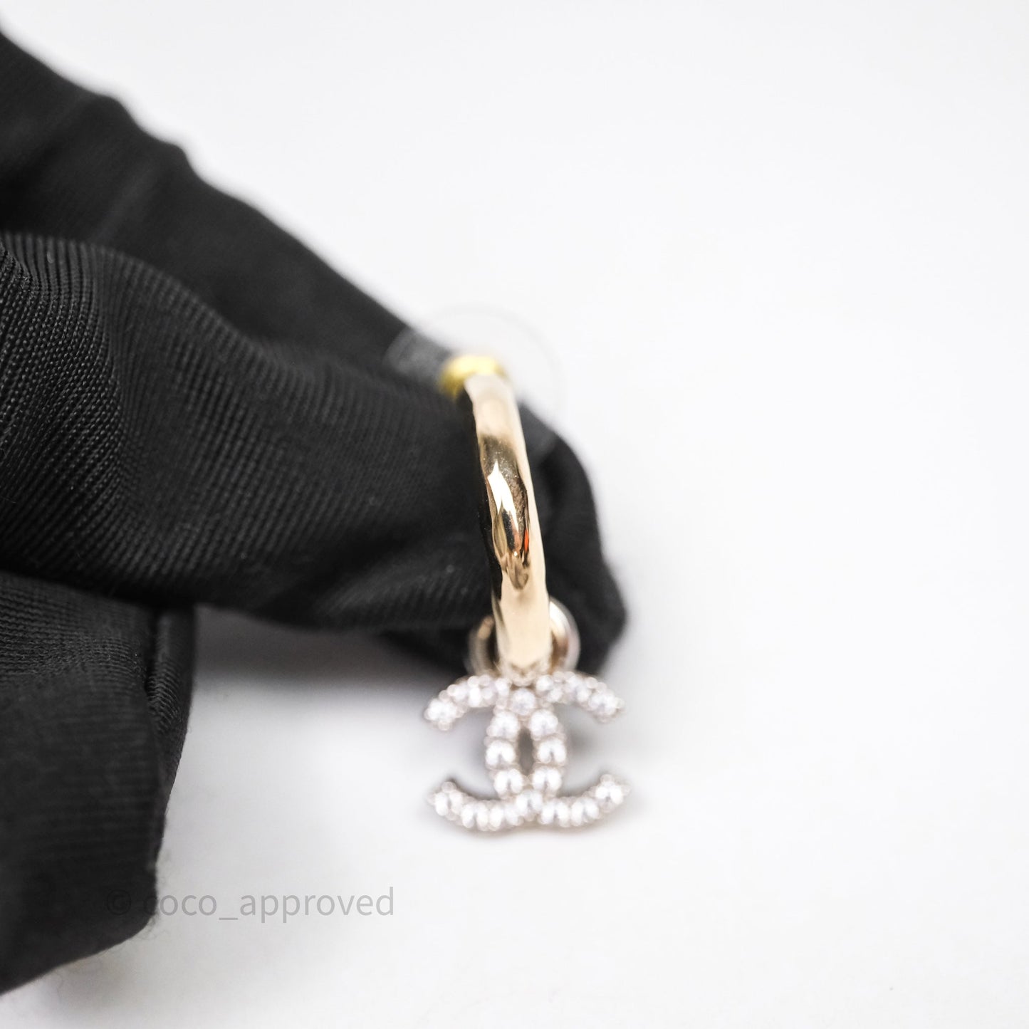 Chanel CC Hoop Logo Crystals Gold Earrings 22S
