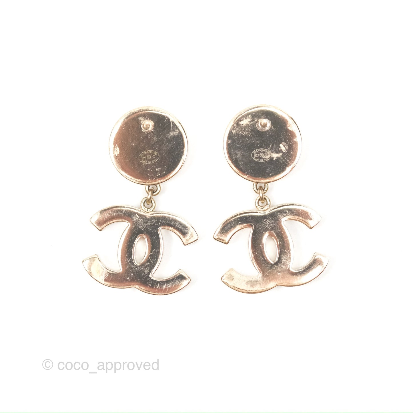 Chanel CC Logo Enamel Pink/ Black Drop Earrings 23C
