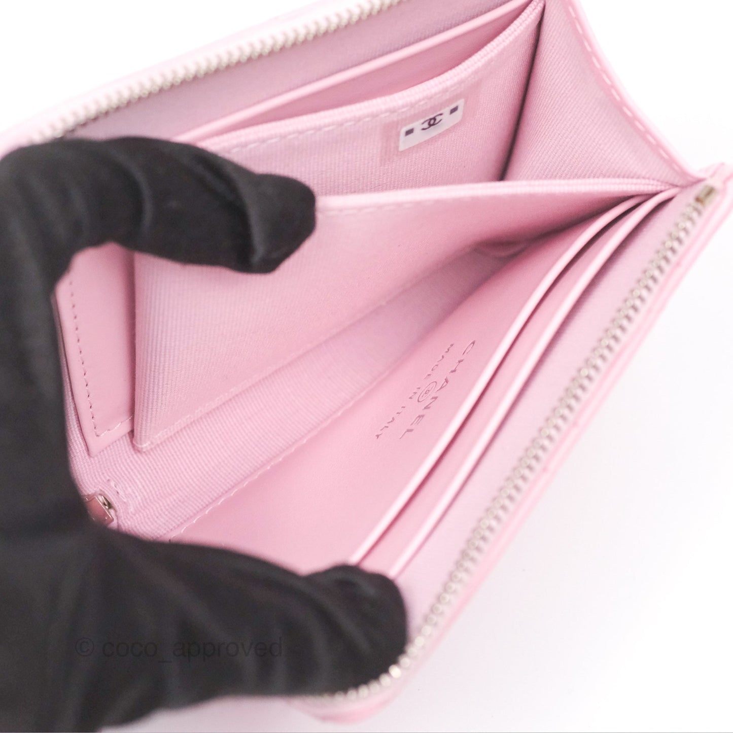 Chanel Classic Zipped Coin Purse Pink CC Silver Hardware