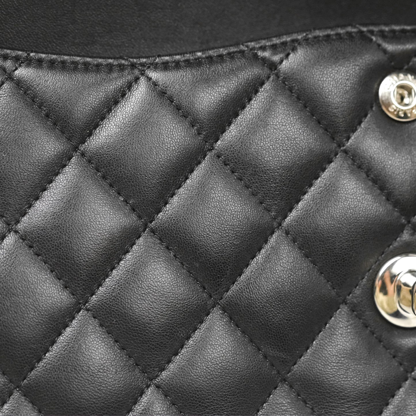 Chanel Classic M/L Medium Flap Quilted Black Lambskin Silver Hardware