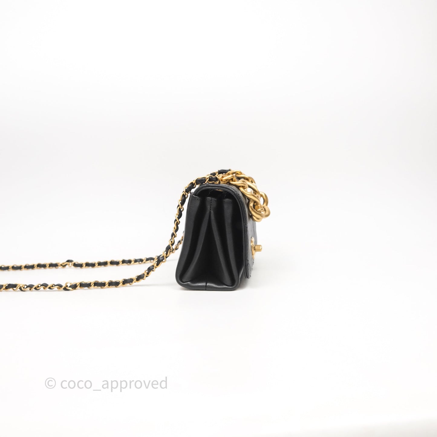 Chanel Pearl Chain Bag Black Calfskin Aged Gold Hardware