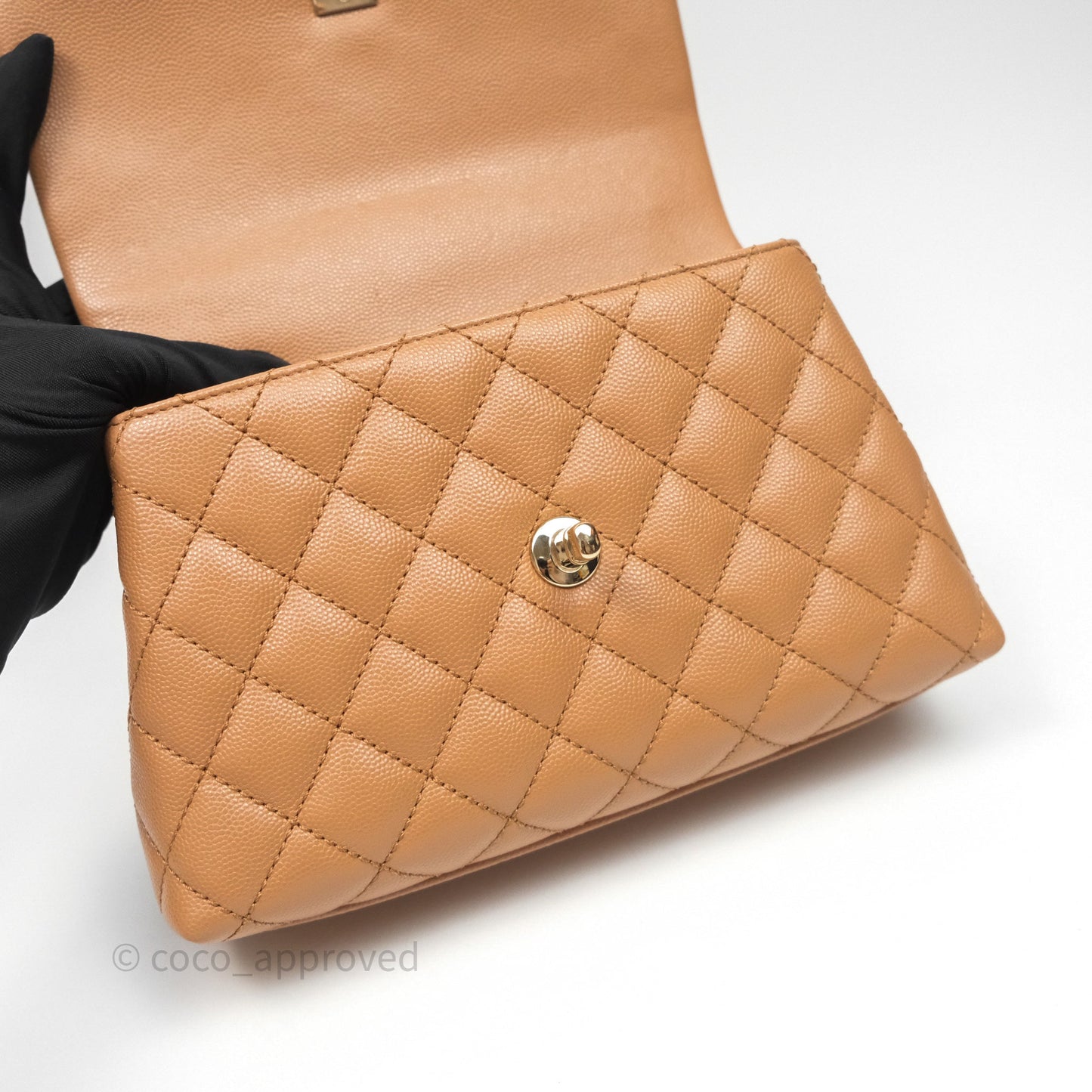 Chanel Small Coco Handle Dark Beige Caramel Caviar Gold Hardware