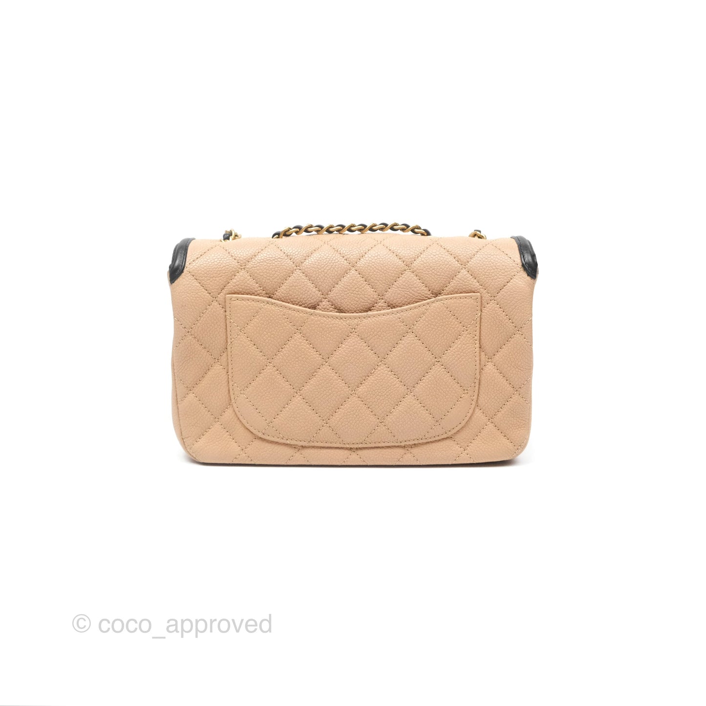 Chanel Small CC Filigree Flap Quilted Beige Black Caviar