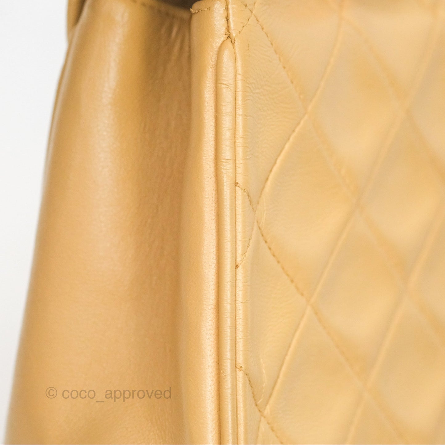 Chanel Vintage Round Flap Bag Quilted Beige Lambskin Gold Hardware
