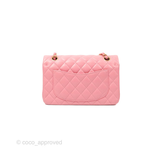 Chanel Small Classic Quilted Flap Pink Lambskin Gold Hardware