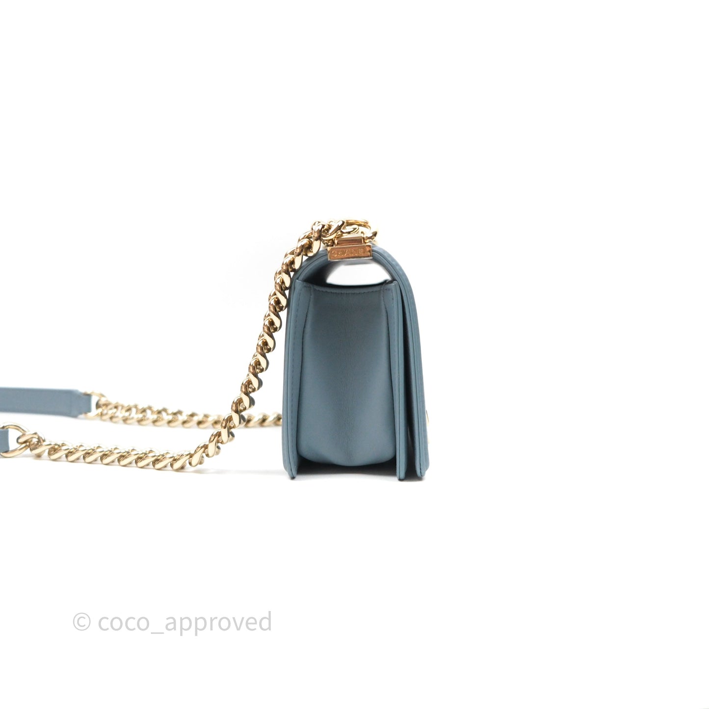 Chanel Small Quilted Boy Dusty Blue Lambskin Gold Hardware
