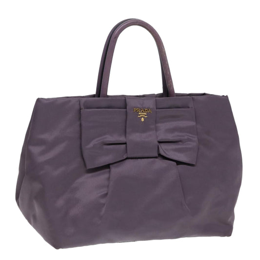 Luxury Prada Ribbon Hand Bag Nylon Purple Gold  87183