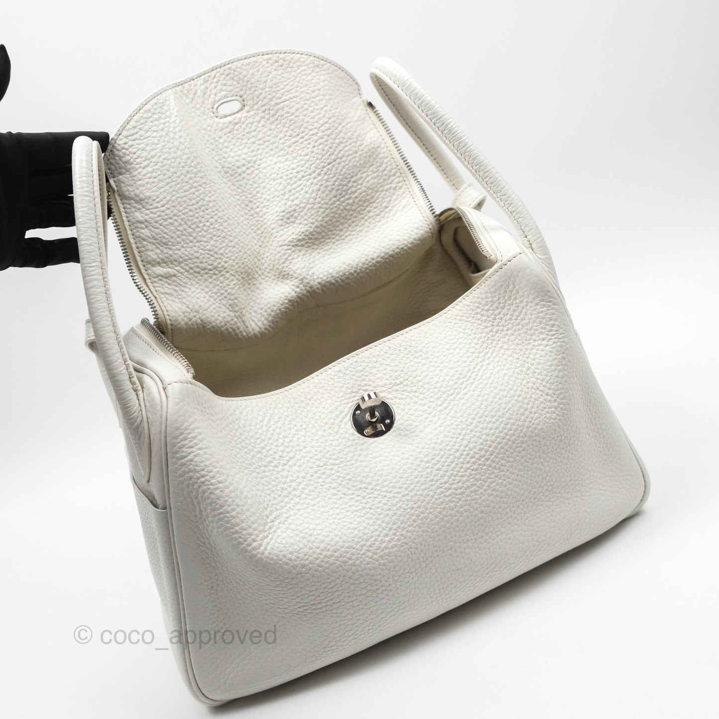 Hermès Lindy 30 White Clemence Palladium Hardware