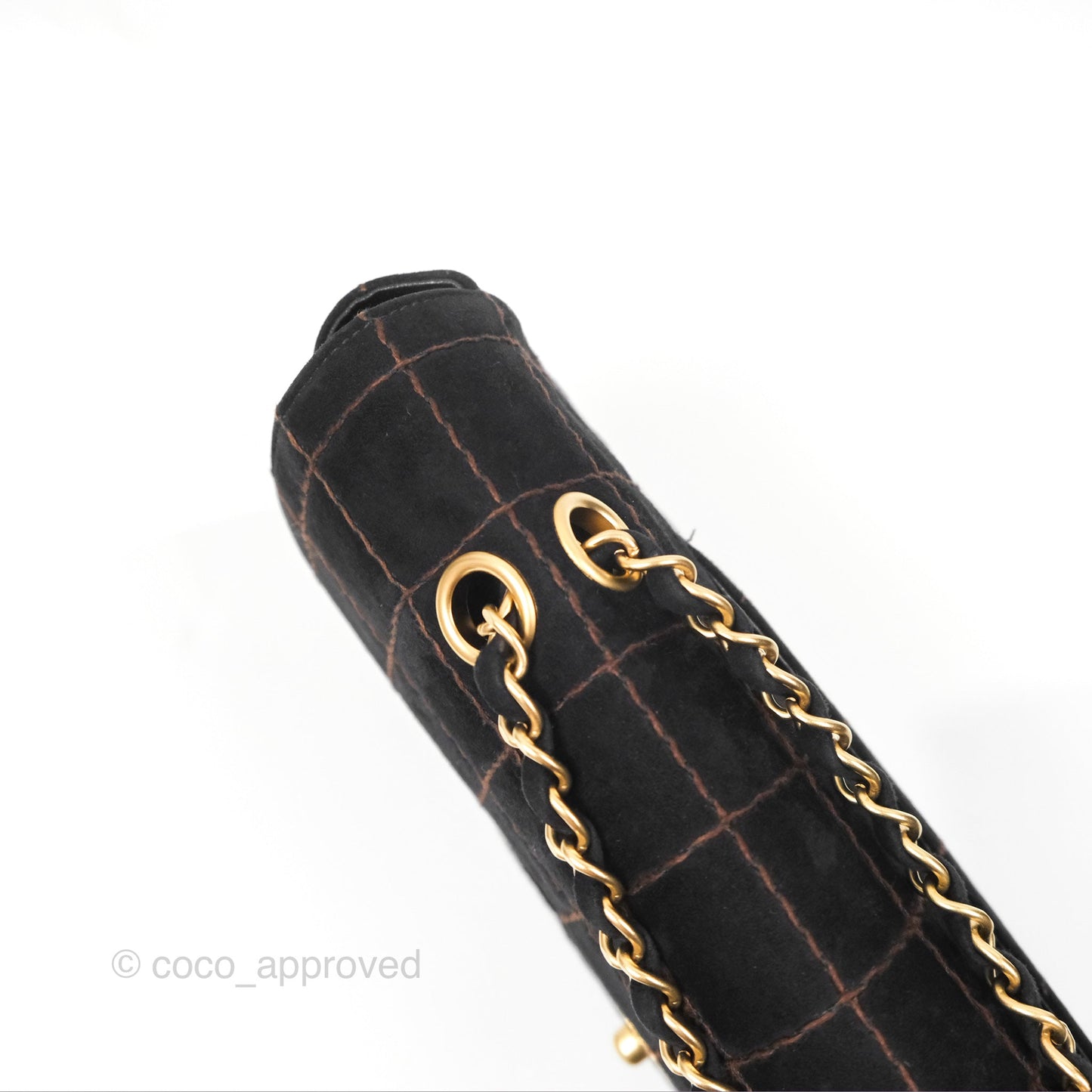 Chanel Bar Flap Black Suede Blushed Gold Hardware