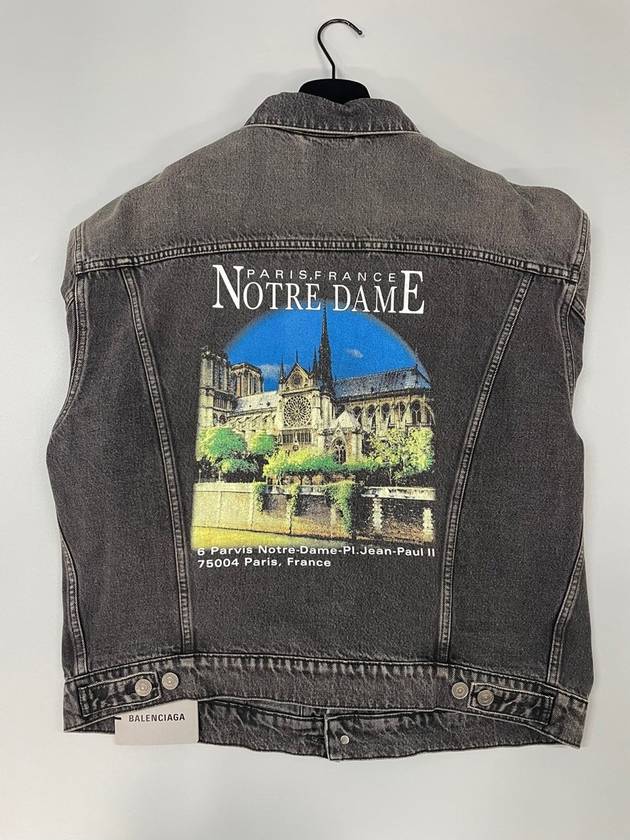 Luxury Balenciaga Notre Dame Print Denim Jacket Black