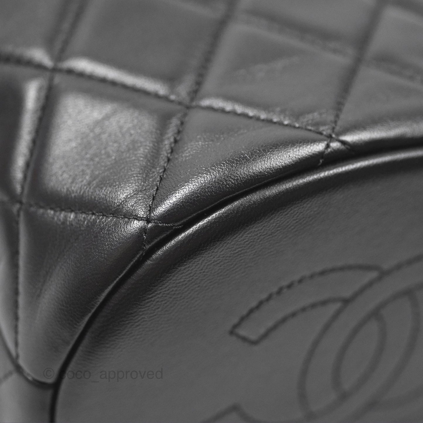 Chanel Quilted My Perfect with Pearl Drawstring Bucket Bag Black Lambskin Aged Gold Hardware