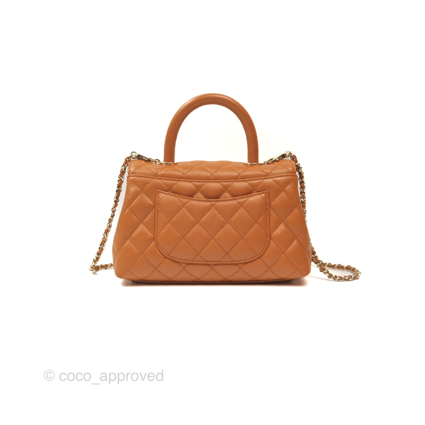 Chanel Small Coco Handle Quilted Caramel Caviar Gold Hardware 21A