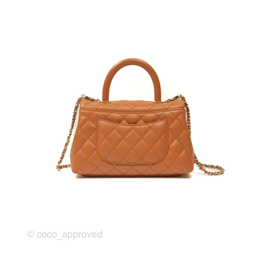 Chanel Small Coco Handle Quilted Caramel Caviar Gold Hardware 21A