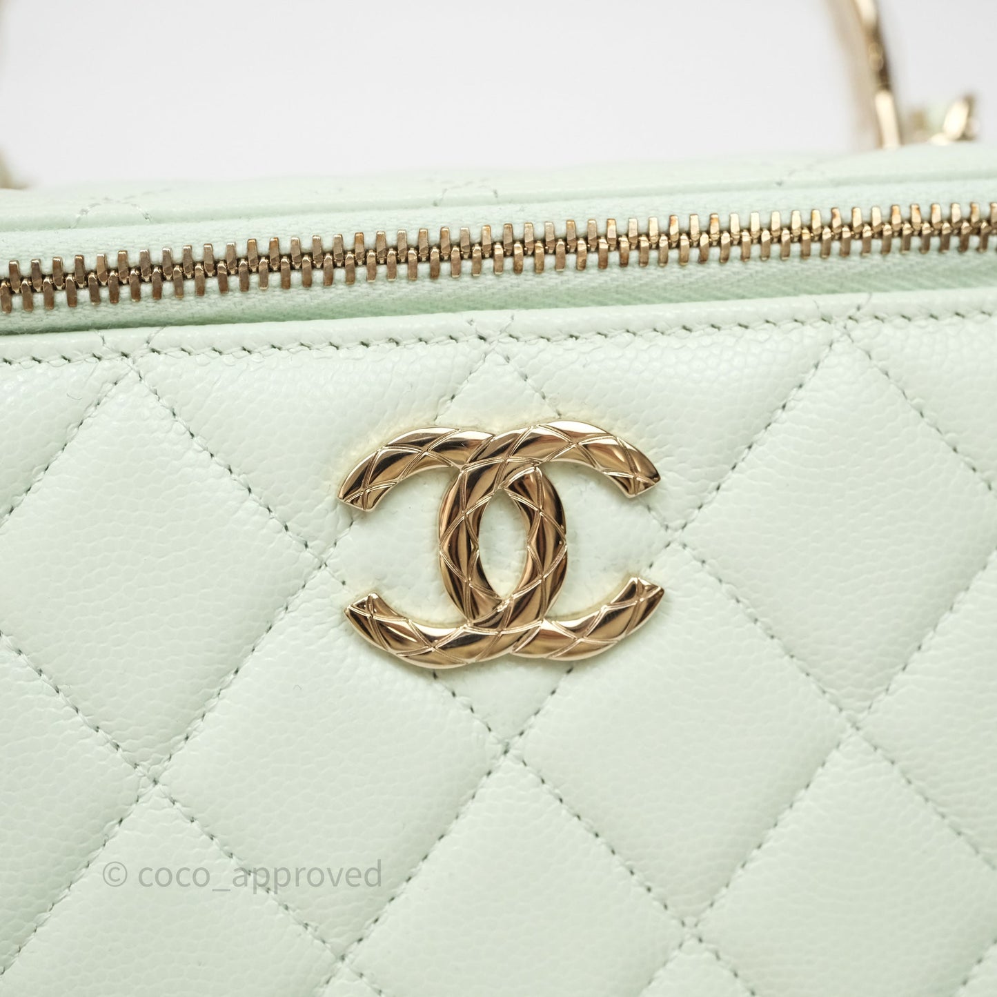 Chanel Vanity Rectangular Top Handle Mint Green Caviar Gold Hardware