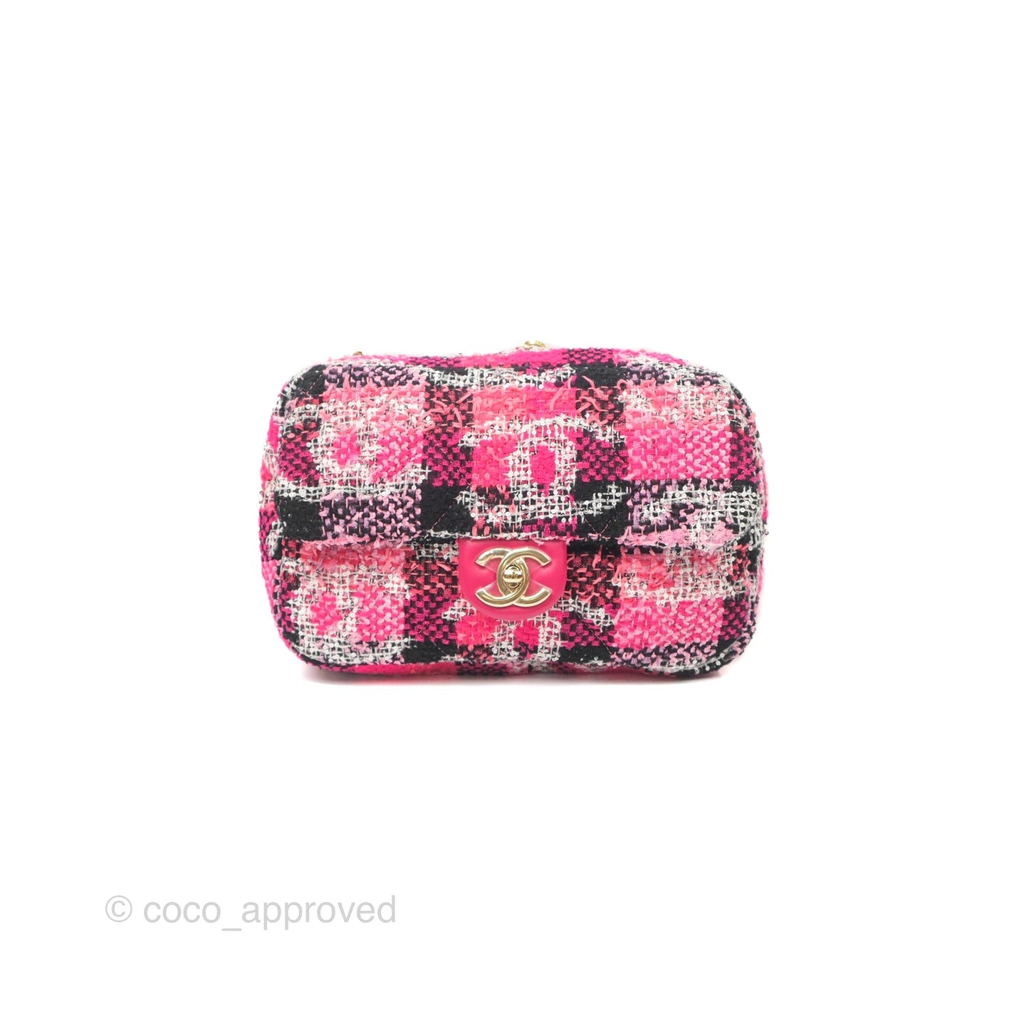 Chanel Coco Beach 2way Crossbody Bag / Foldable Tote Pink Black Grid Tweed
