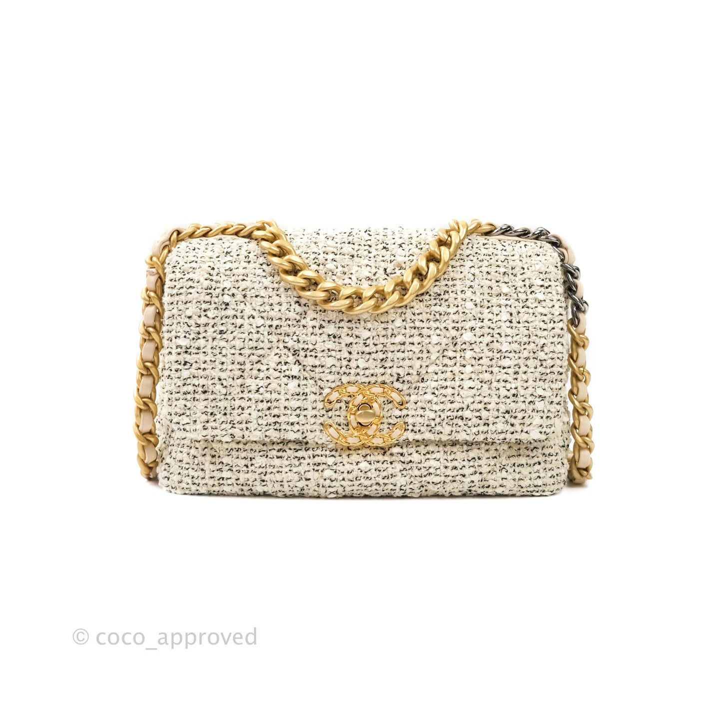 Chanel 19 Small Tweed Cream Mixed Hardware