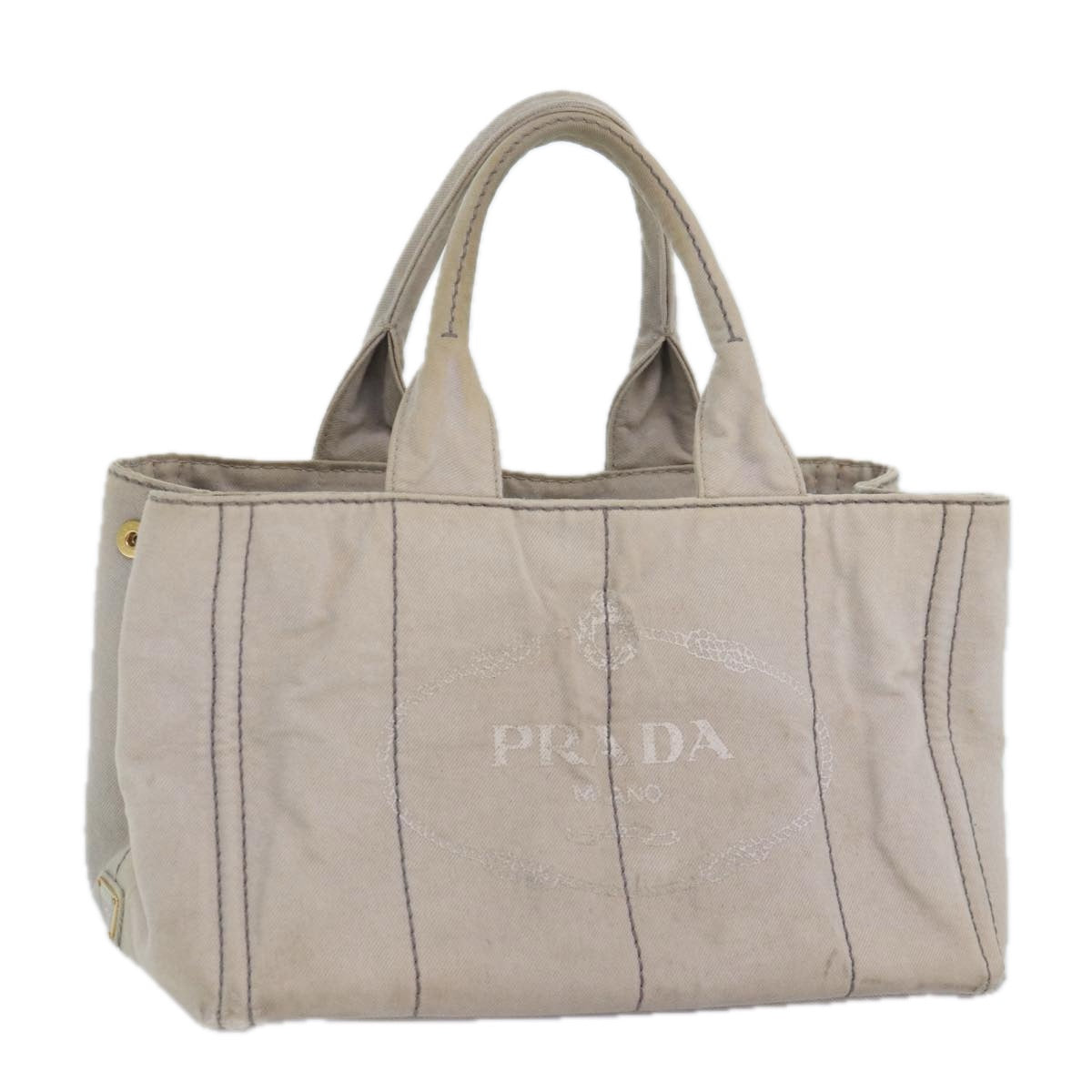 Luxury Prada Canapa MM Hand Bag Canvas Gray Gold  87230