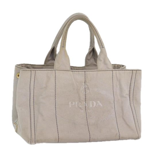 Luxury Prada Canapa MM Hand Bag Canvas Gray Gold  87230