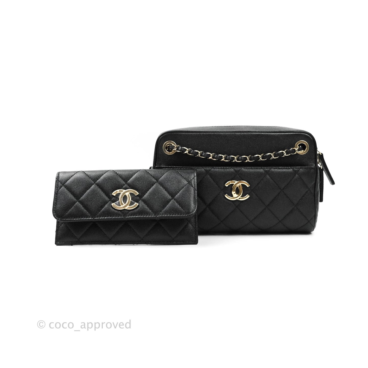 Chanel Camera Bag With Detachable Pouch Black Caviar Gold Hardware