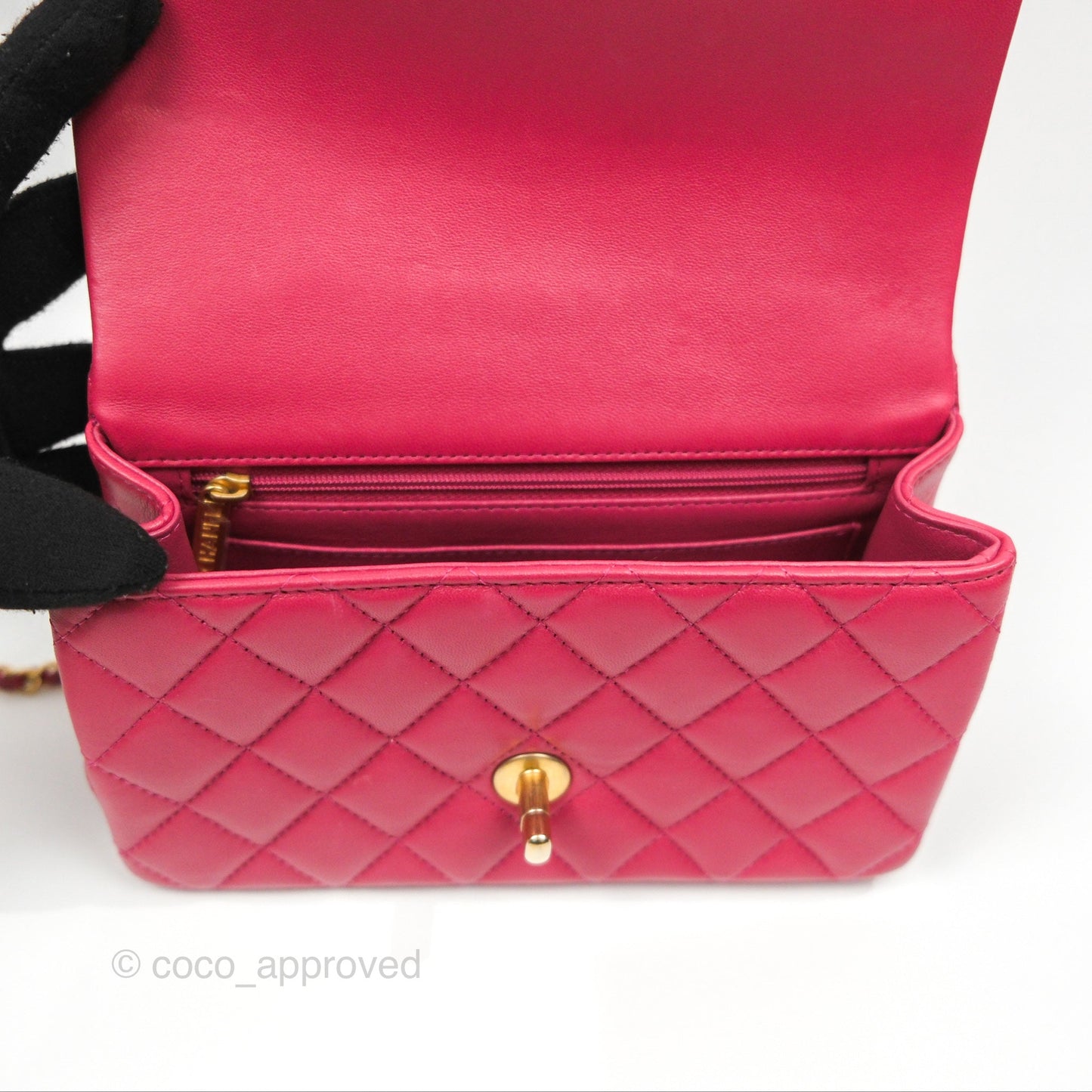 Chanel Top Handle Mini Rectangular Flap Bag Berry Red Lambskin Aged Gold Hardware