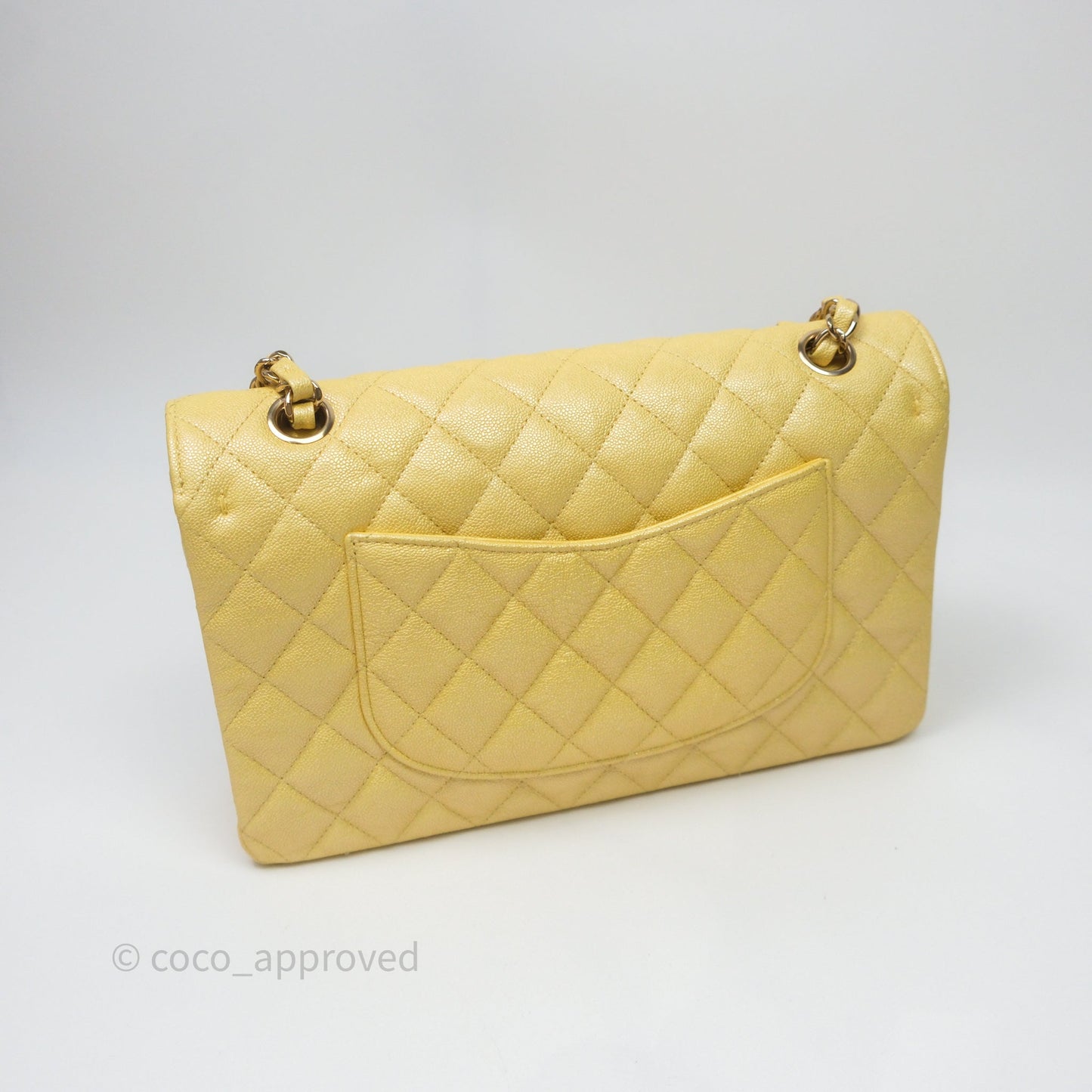Chanel Classic M/L Medium Flap Quilted Iridescent Yellow Caviar Gold Hardware