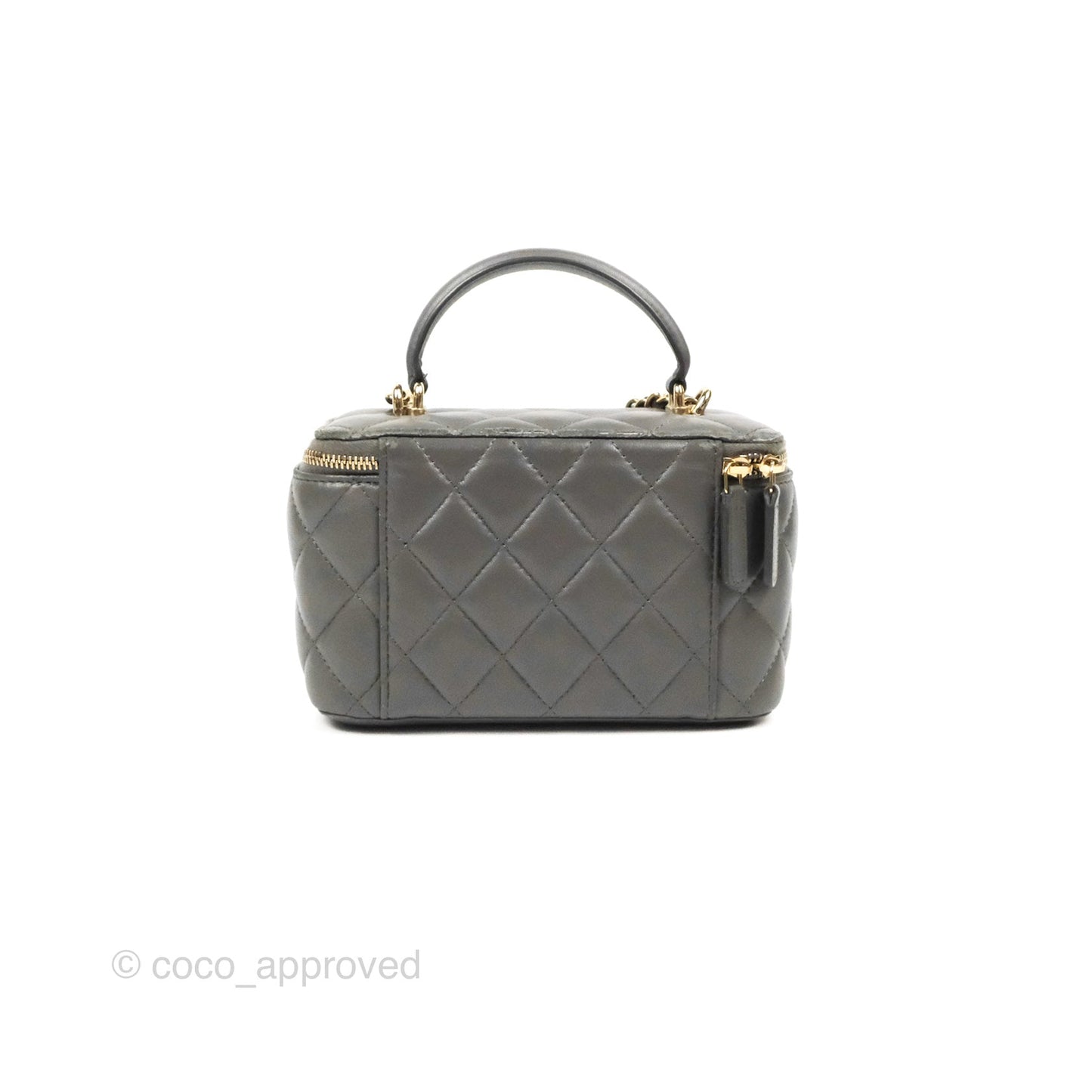 Chanel Vanity Rectangular Top Handle Dark Grey Lambskin Gold Hardware