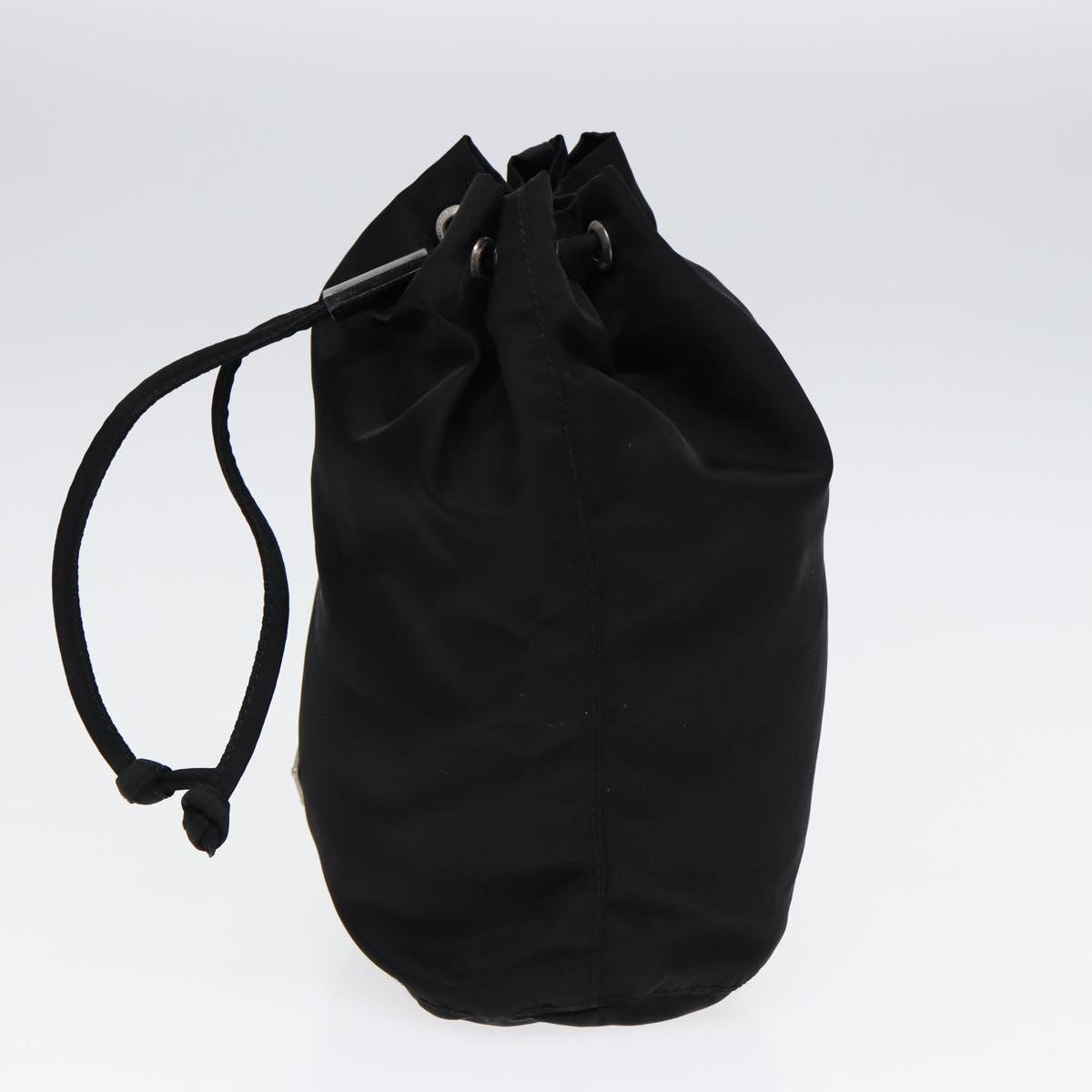 Luxury Prada Drawstring Pouch Nylon Black Silver  87269