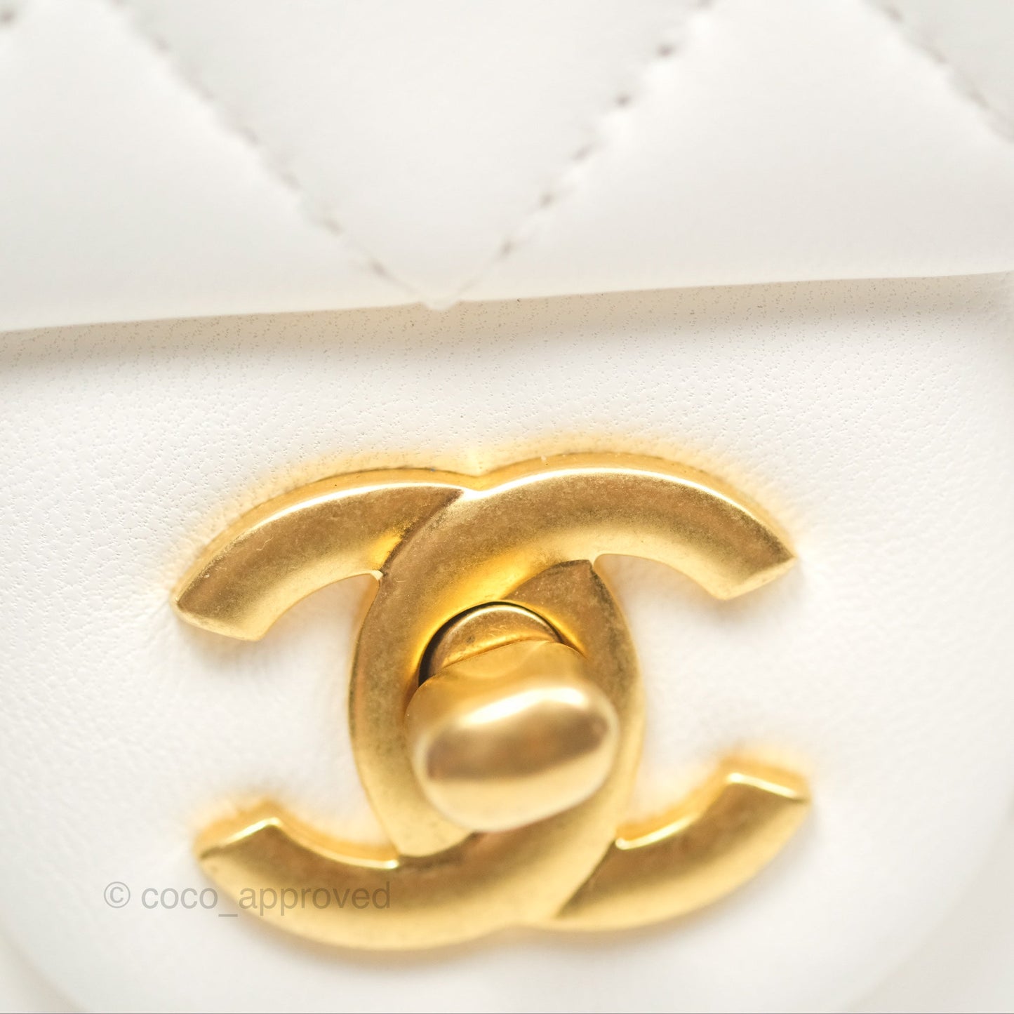 Chanel Mini Rectangular Pearl Crush Quilted White Lambskin Aged Gold Hardware