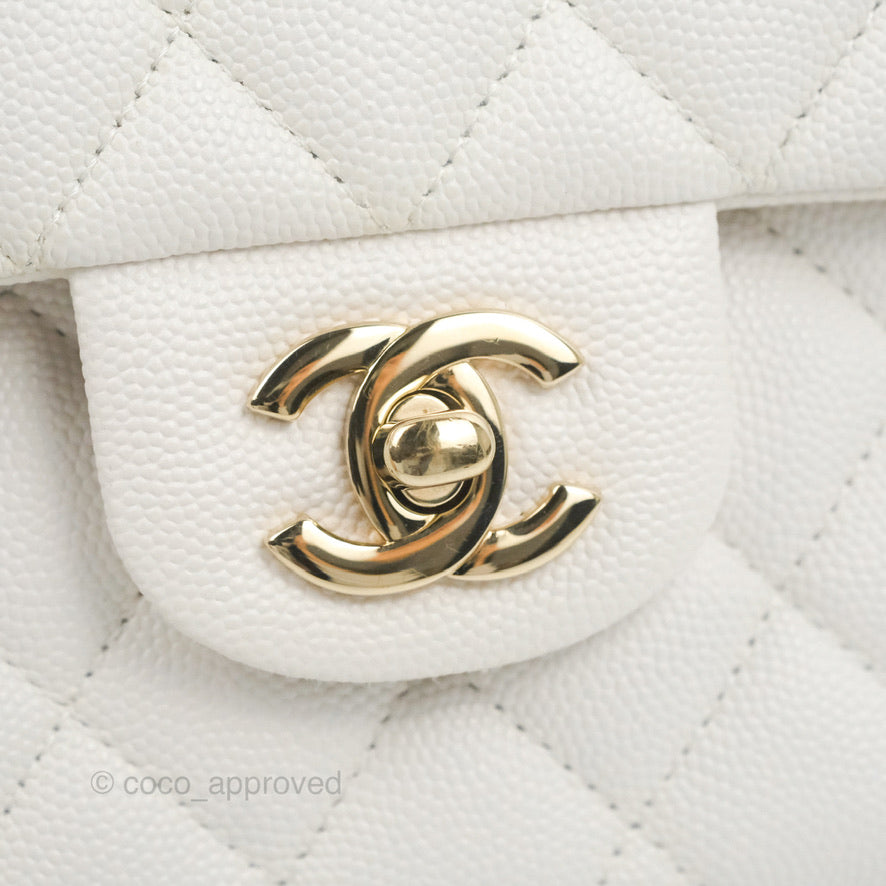 Chanel Small Classic Quilted Flap White Caviar Gold Hardware