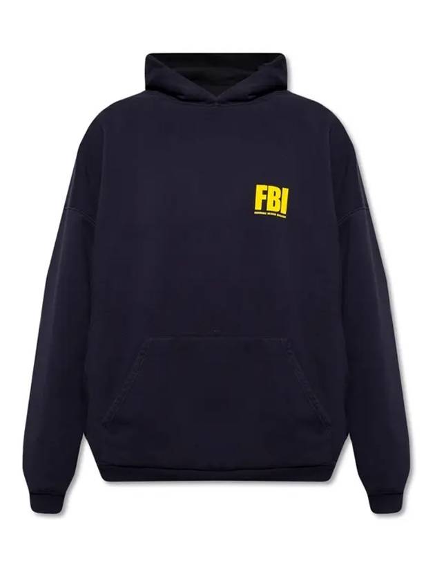 Luxury Balenciaga FBI Logo Reversible Hoodie Navy