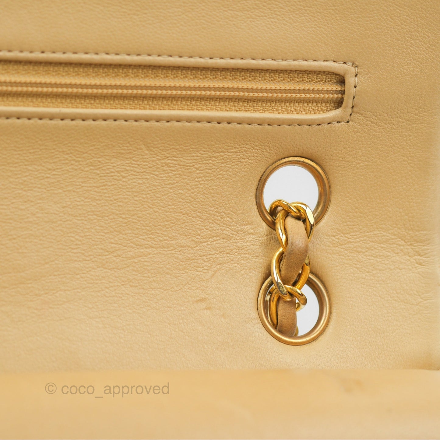 Chanel Vintage Medium Classic Flap Beige Lambskin 24K Gold Hardware