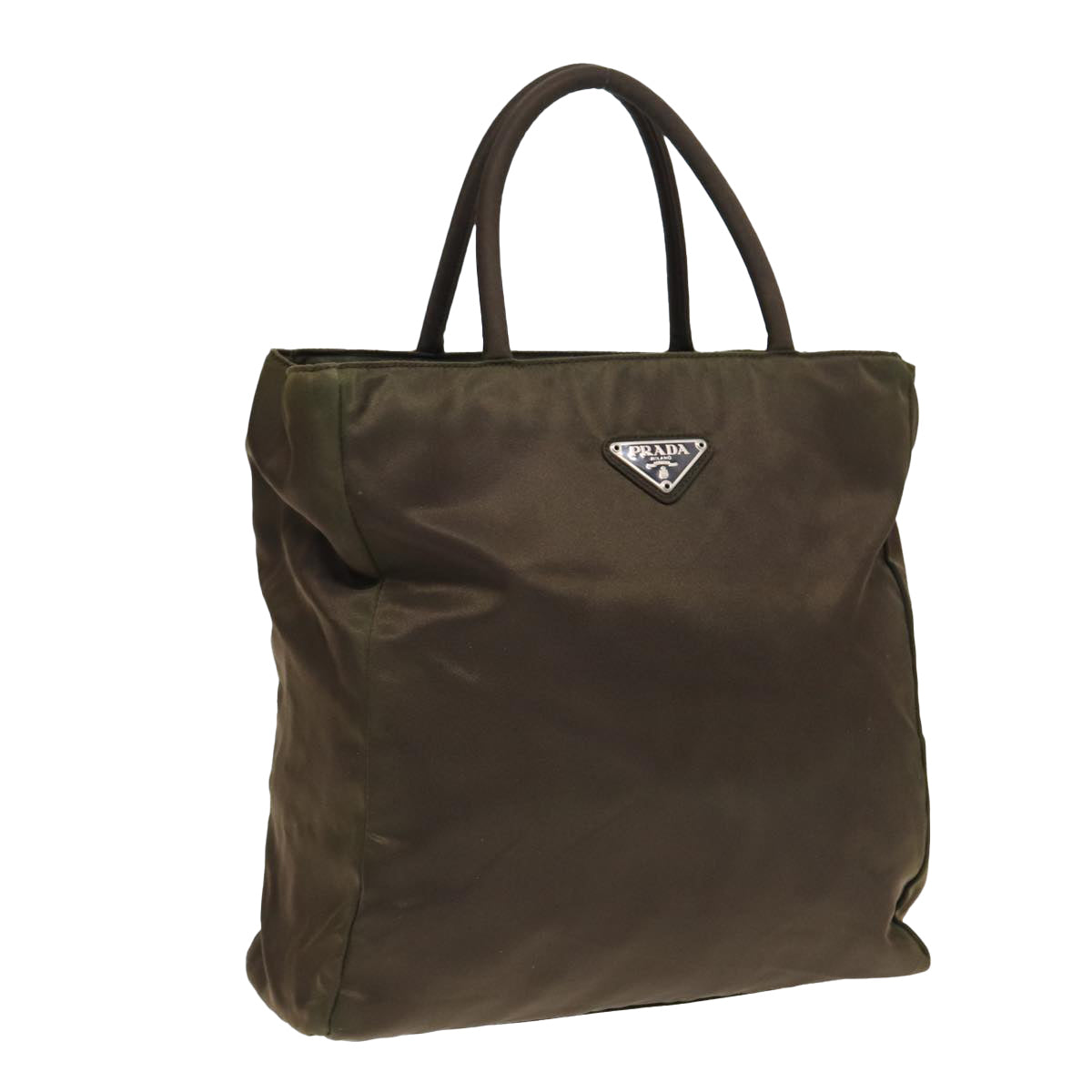 Luxury Prada Hand Bag Nylon Khaki Silver  87302